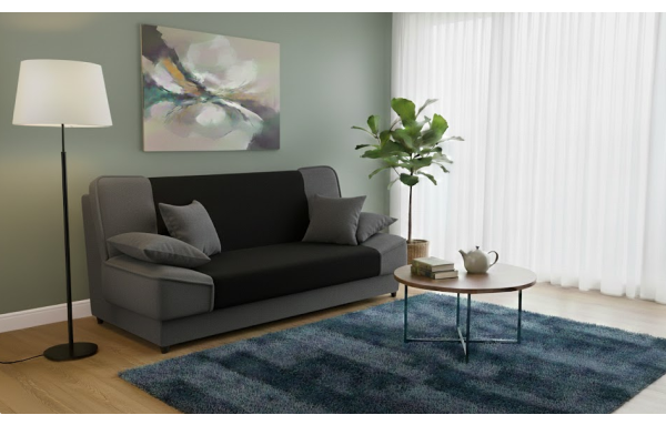 Wersalka Maxim 96 czarno-grafitowa na sprężynach z funkcją spania i pojemnikiem